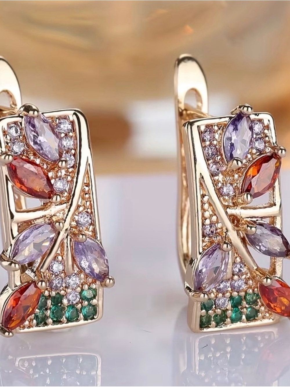 Italian Gold Plated Multicolor Crystal Statement Drop Earrings Luxury Jewelry